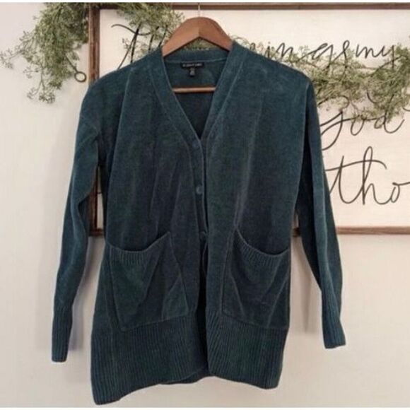 Eileen Fisher Wommen's XXS Organic Cotton Longline Button Front Cardigan Teal - Picture 7 of 12